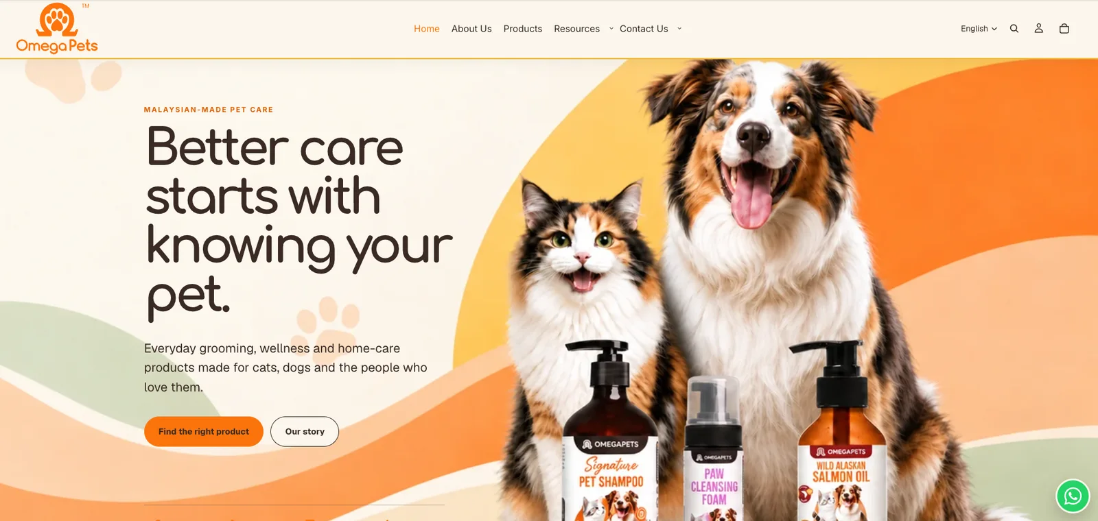 The new Omega Pets Malaysia website home page